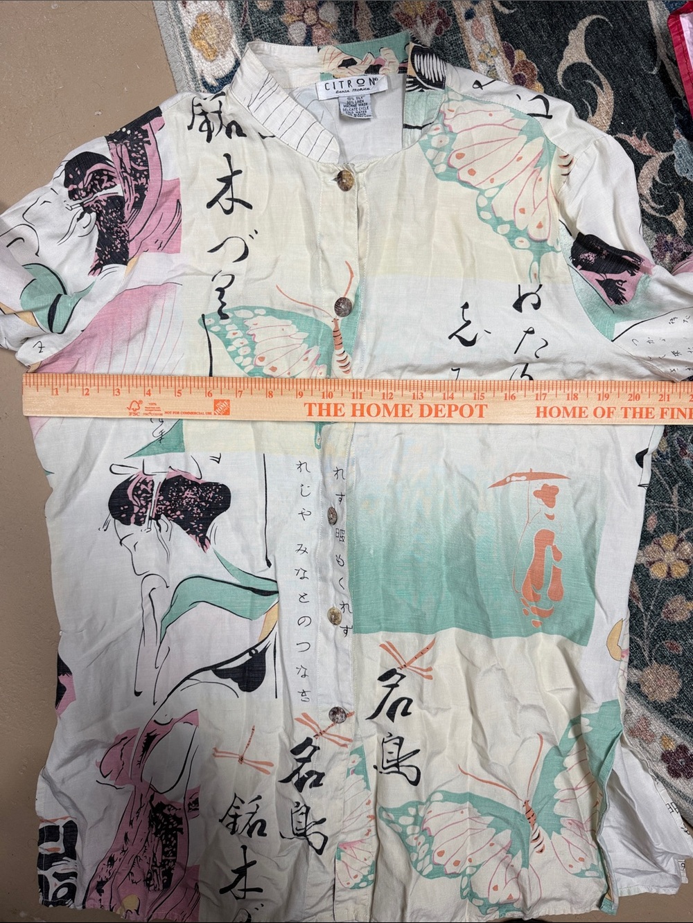 Vintage Citron Santa Monica Butterfly Print Button-Front Shirt Jacket Silk Linen - Picture 7 of 8